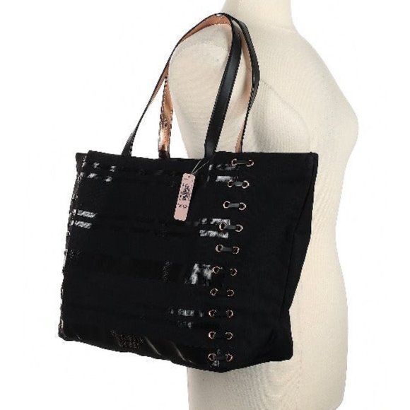 Victoria's Secret Black Whipstitch Graphic Tote/Weekender - Picture 3 of 3